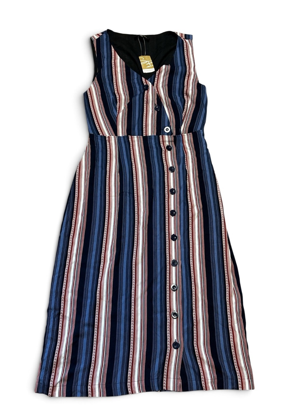 Suzanne Betro Navy, Red and White Striped Button Front Dress